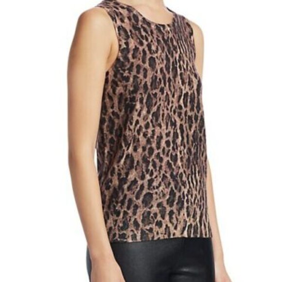 Saks Fifth Avenue Cashmere Leopard Print Shell Top Brown Sleeveless L - Picture 7 of 7